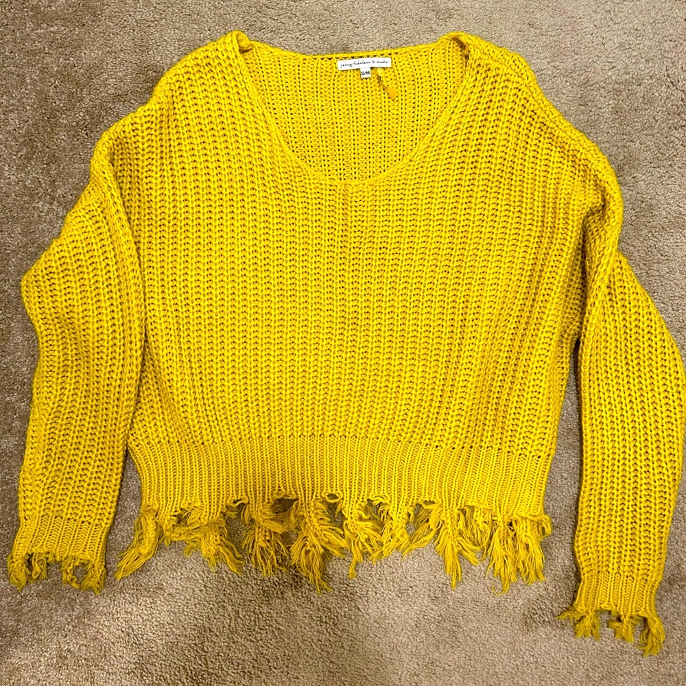 Yellow Cropped Oversized Sweater